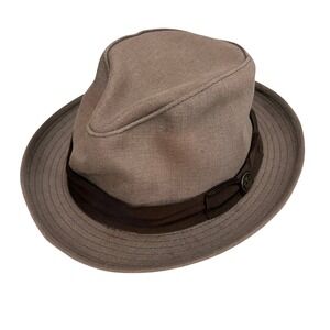 Goorin Bros Vintage 80s Brown Linen Fedora Hat Made in USA Medium Grandpa Grunge